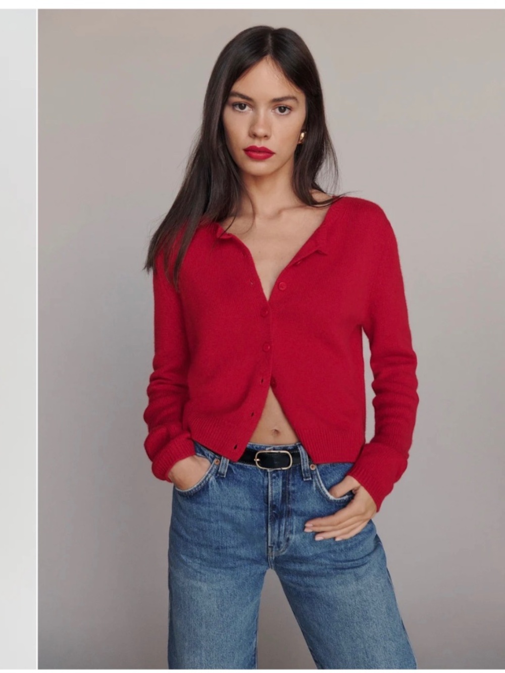 NWOT Reformation Clara Cashmere Crew Cardigan Medium Cherry Red